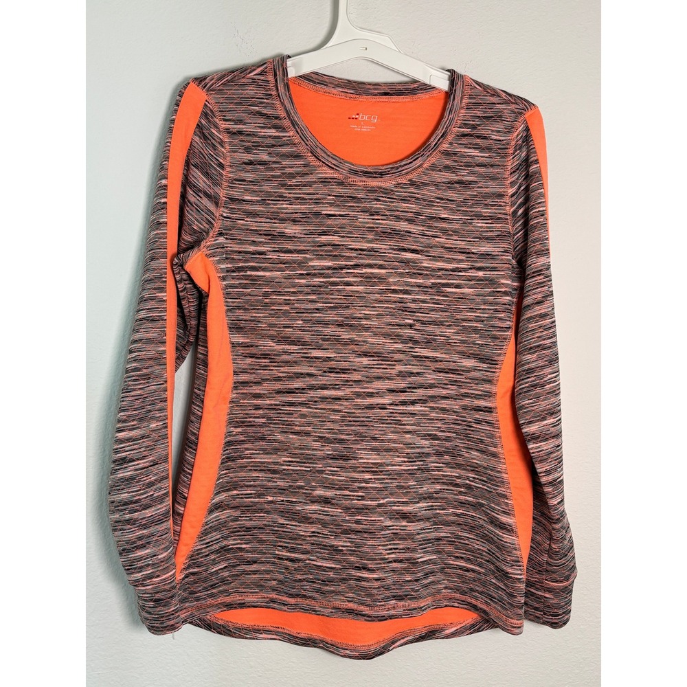 BCG Womens Orange Gray Space‎ Dye Quilted Long Sleeve Activewear Top Size Small